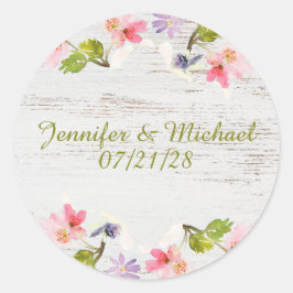 白素朴木のピンクの花模様 ラウンドシール