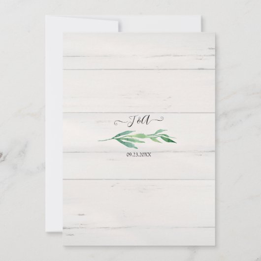 白素朴木の葉緑の水彩 招待状 (裏面)