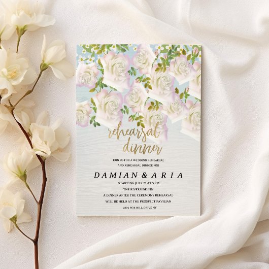 白素朴木ピンクのミントバラリハーサルディナー 招待状