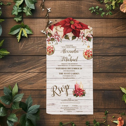 白素朴木ポインセチ結婚ア オールインワン招待状