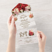 白素朴木ポインセチ結婚ア オールインワン招待状 (貼ってはがせる)