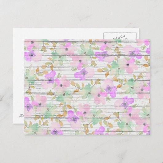 白素朴木ミントグリーン赤面ピンクの花 ポストカード (正面/裏面)