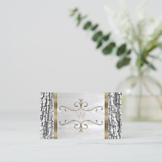 白素朴木樹皮粒金ゴールドモノグラ縁どム 名刺 (スタンド正面)