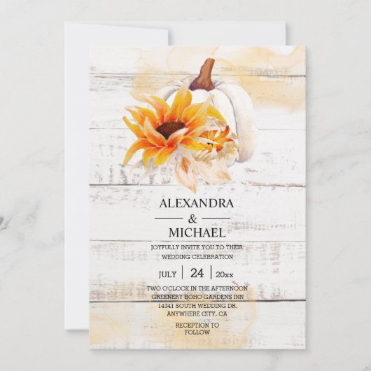 白素朴木水カラーカボチャひまわり 招待状 (正面)