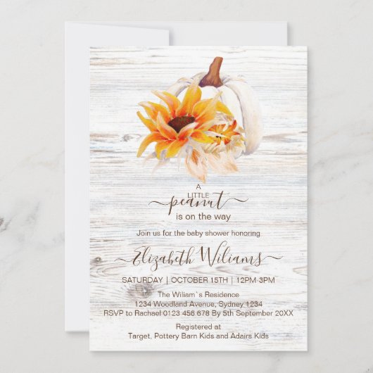 白素朴木水カラーカボチャ赤ちゃんシャワー 招待状 (正面)