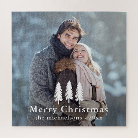 白素朴松の木クリスマスホリデー写真 ジグソーパズル (縦)