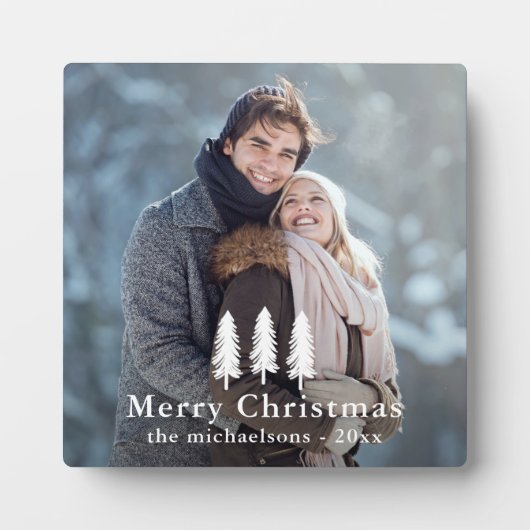 白素朴松の木クリスマスホリデー写真 フォトプラーク (正面)