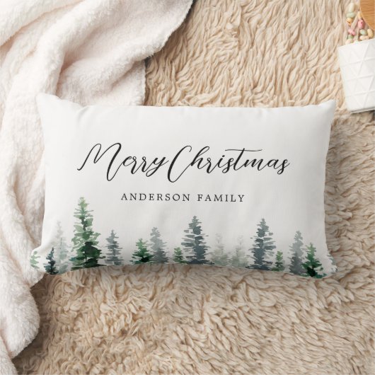 白素朴松の森の家族の名前クリスマス ランバークッション (ブランケット)
