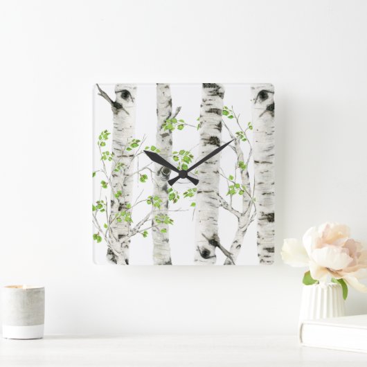 白素朴樺の木ツリーアクリル壁時計 スクエア壁時計 (ホーム)