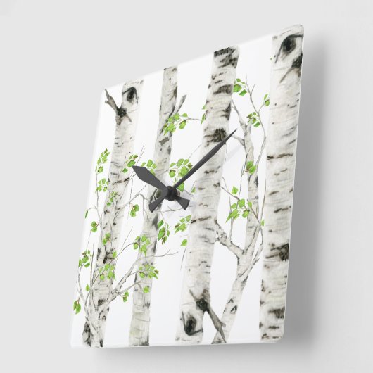 白素朴樺の木ツリーアクリル壁時計 スクエア壁時計 (傾斜)