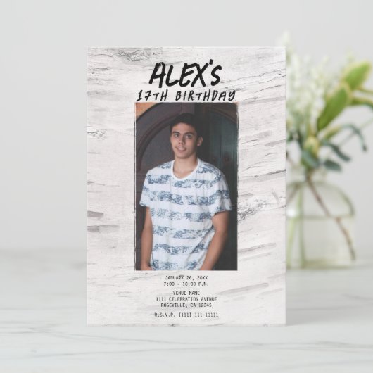 白素朴樺の木トレンディーフォトバースデーパーティー 招待状 (スタンド正面)