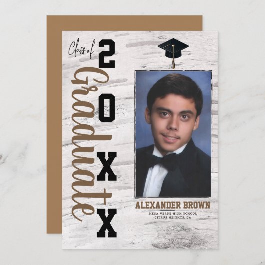 白素朴樺の木卒業写真の発表 招待状 (正面/裏面)