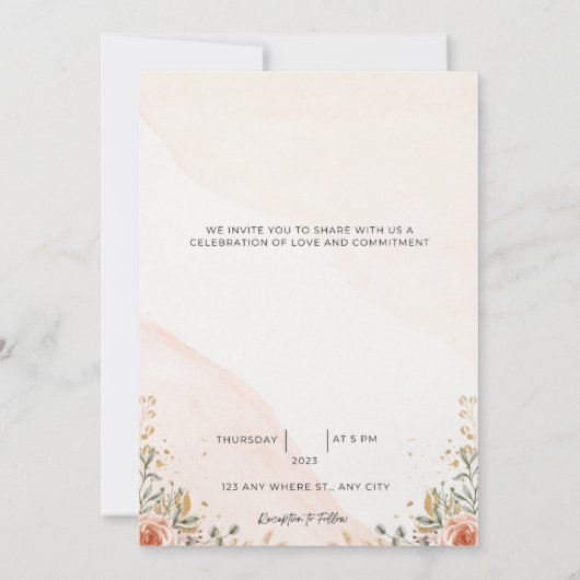 白素朴水色フローラ無結婚色 招待状 (裏面)