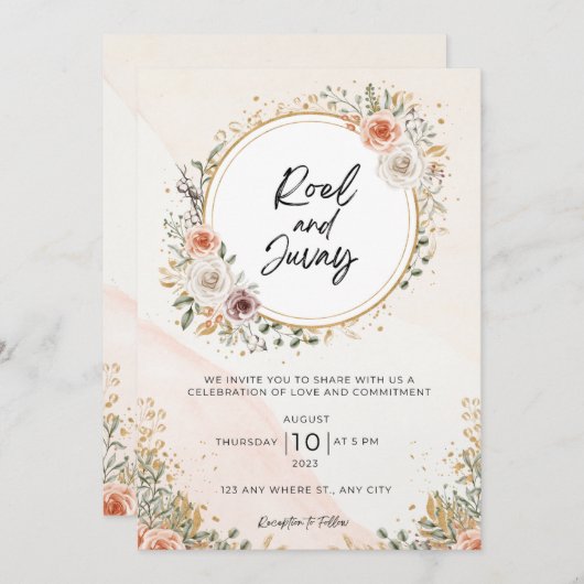 白素朴水色フローラ無結婚色 招待状 (正面/裏面)