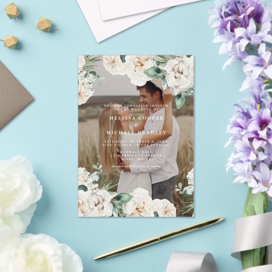 白素朴水色フローラ結婚写真 アクリル招待状 (インサイチュ (ウェディング))