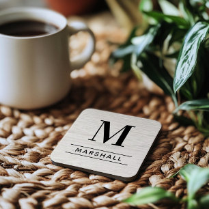 白素朴洗木材カスタムモノグラムイニシャル コースター