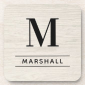 白素朴洗木材カスタムモノグラムイニシャル コースター (正面)