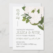 白素朴緑の水色のフローラ結婚の 招待状 (正面)