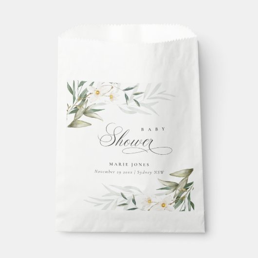 白素朴緑フローラバンチ赤ちゃんシャワー フェイバーバッグ (正面)