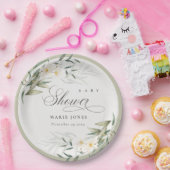 白素朴緑フローラバンチ赤ちゃんシャワー ペーパープレート (パーティー)