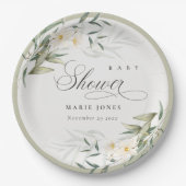 白素朴緑フローラバンチ赤ちゃんシャワー ペーパープレート (正面)