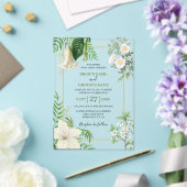 白素朴緑水色フローラ金ゴールド結婚の アクリル招待状 (インサイチュ (ウェディング))