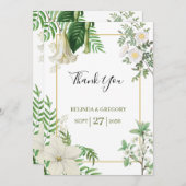白素朴緑水色フローラ金ゴールド結婚の サンキューカード (正面/裏面)