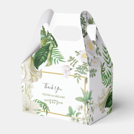 白素朴緑水色フローラ金ゴールド結婚の フェイバーボックス (正面サイド)