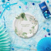 白素朴緑水色フローラ金ゴールド結婚の ペーパープレート (パーティー)