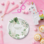 白素朴緑水色フローラ金ゴールド結婚の ペーパープレート (パーティー)