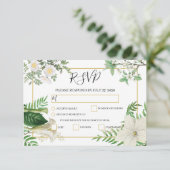 白素朴緑水色フローラ金ゴールド結婚の 出欠カード (スタンド正面)
