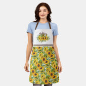 白素朴色ヒマワパーソナライズされたリ エプロン (着用した状態)