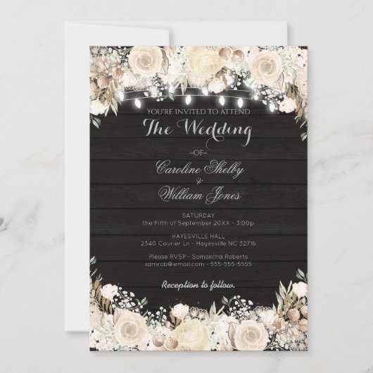 白素朴花と木の結婚式招待状 招待状 (正面)