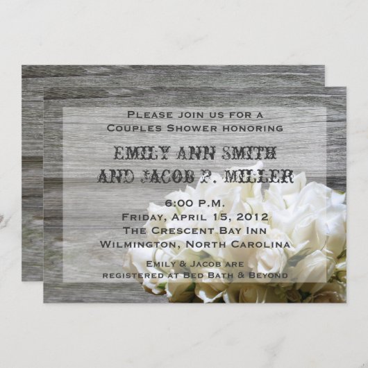 白素朴花カップルのシャワー招待状 招待状 (正面/裏面)