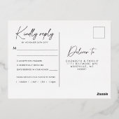 白素朴花金ゴールド緑RSVP 箔招待状ポストカード (裏面)