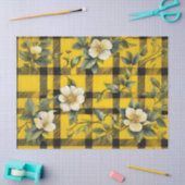 白素朴花dの黄色と黒の格子縞 薄葉紙 (クラフト)