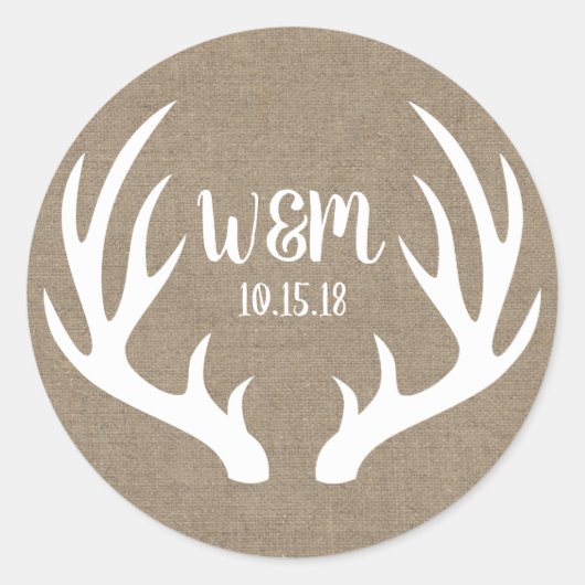 白素朴鹿〔雄ジカの〕枝角バーラップカップルのイニシャル ラウンドシール (正面)