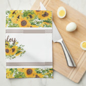 白素朴黄ひまわりパーソナライズされた キッチンタオル (四つ折り)