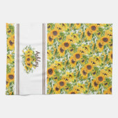白素朴黄ひまわりパーソナライズされた キッチンタオル (横)