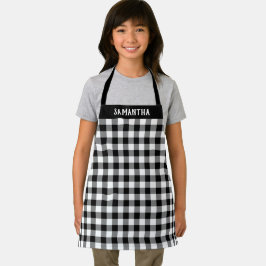 白素朴黒バッファロープレイドパターンカスタム エプロン