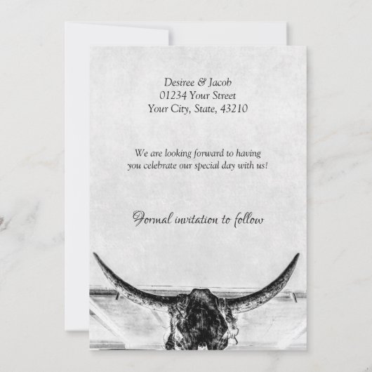 白素朴黒西部の牛のスカル日付を保存 セーブザデート (裏面)