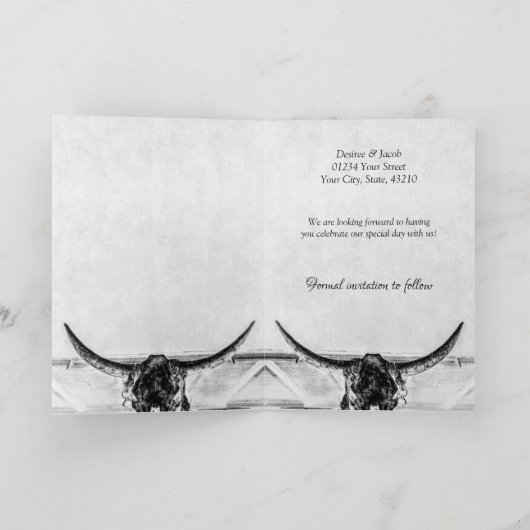 白素朴黒西部の牛のスカル日付を保存 案内状 (内部)