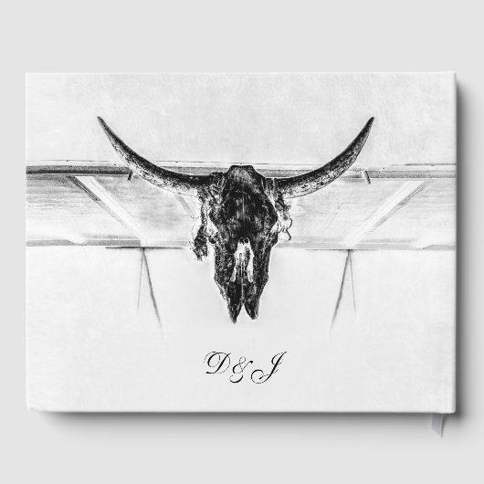 白素朴黒西部牛スカル結婚ズ ゲストブック (裏面)