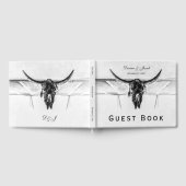 白素朴黒西部牛スカル結婚ズ ゲストブック (全面)