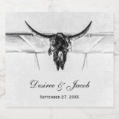 白素朴黒西部牛スカル結婚ズ スパークリングワインラベル (シングルラベル)