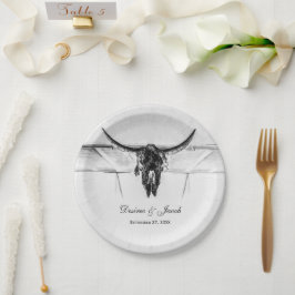 白素朴黒西部牛スカル結婚ズ ペーパープレート