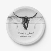 白素朴黒西部牛スカル結婚ズ ペーパープレート (正面)