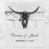 白素朴黒西部牛スカル結婚ズ ワインラベル (シングルラベル)