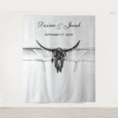 白素朴黒西部牛スカル背景 タペストリー (正面)