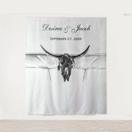 白素朴黒西部牛スカル背景 タペストリー